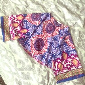 Colorful Print Kimono Style Sleeve Crop Top 💜